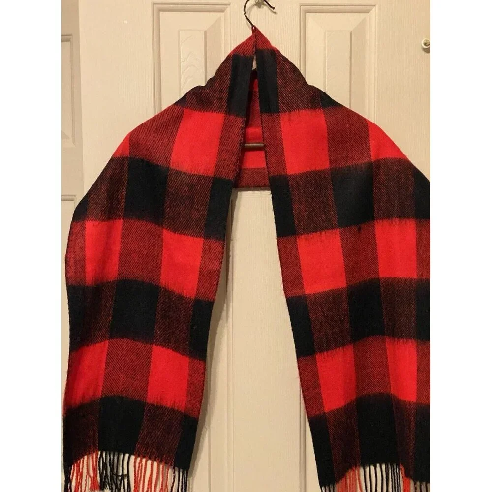 Red Black Buffalo Plaid Men's Scarf 11x61 Inches Rectangular Winter Classic